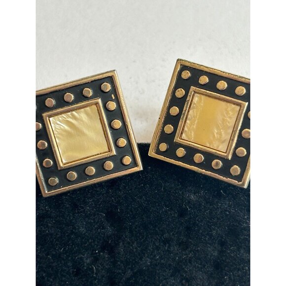 Swank Mens Mother Of Pearl Tie Bar Cuff Links Square Vintage Gold Tone Vintage - Picture 3 of 7